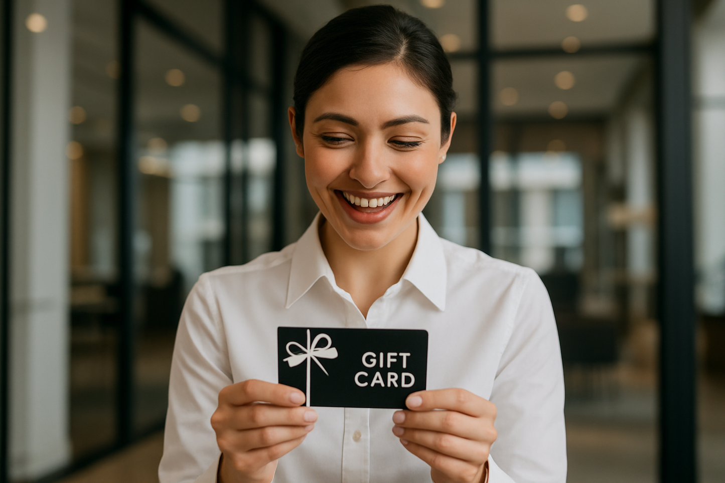 young professional receiving gift card
