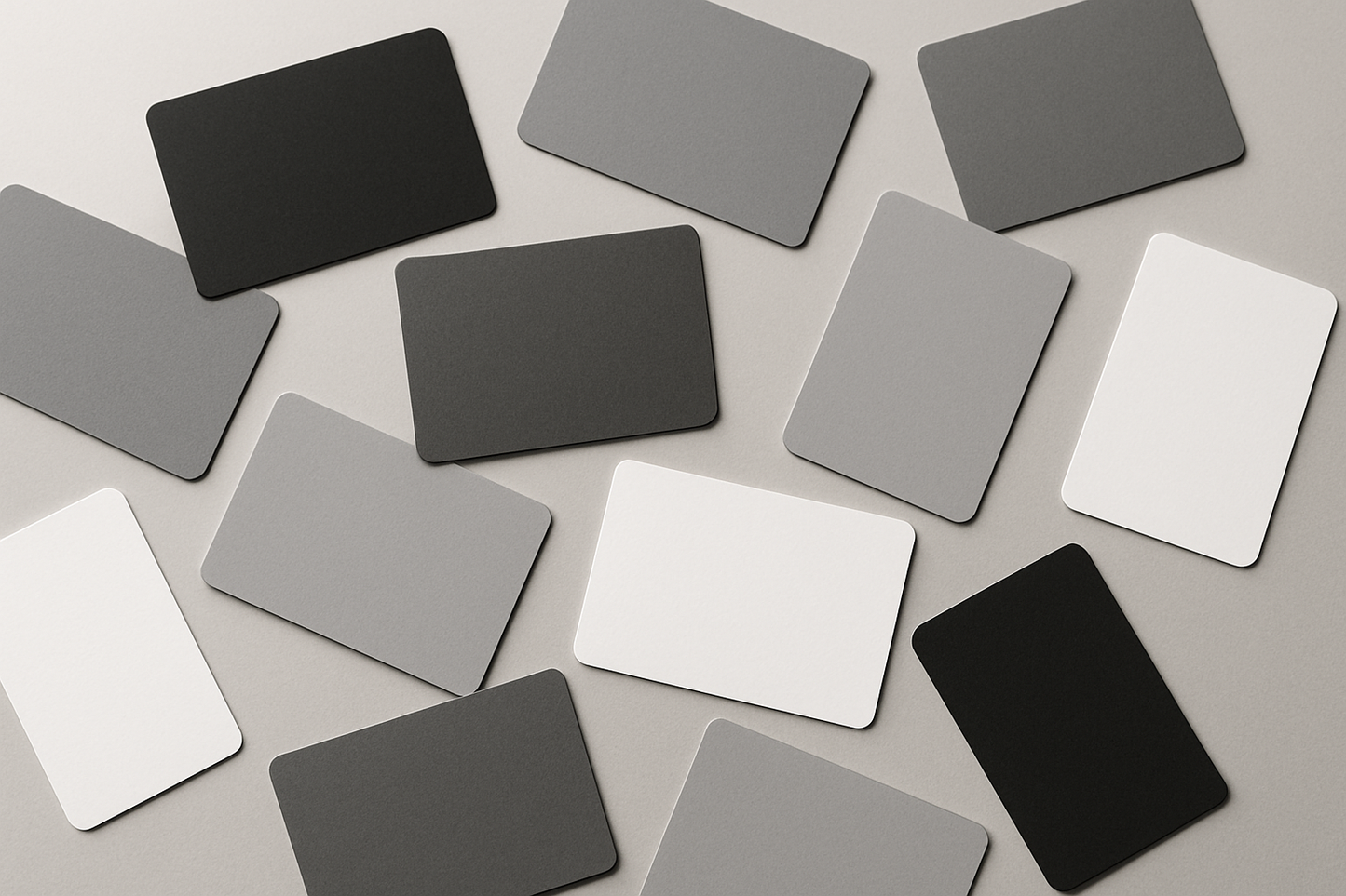 monochrome blank cards on table