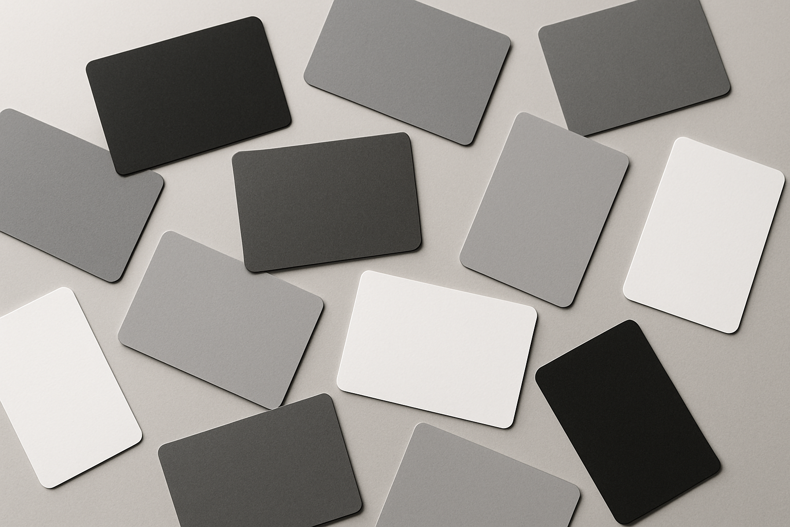 monochrome blank cards on table